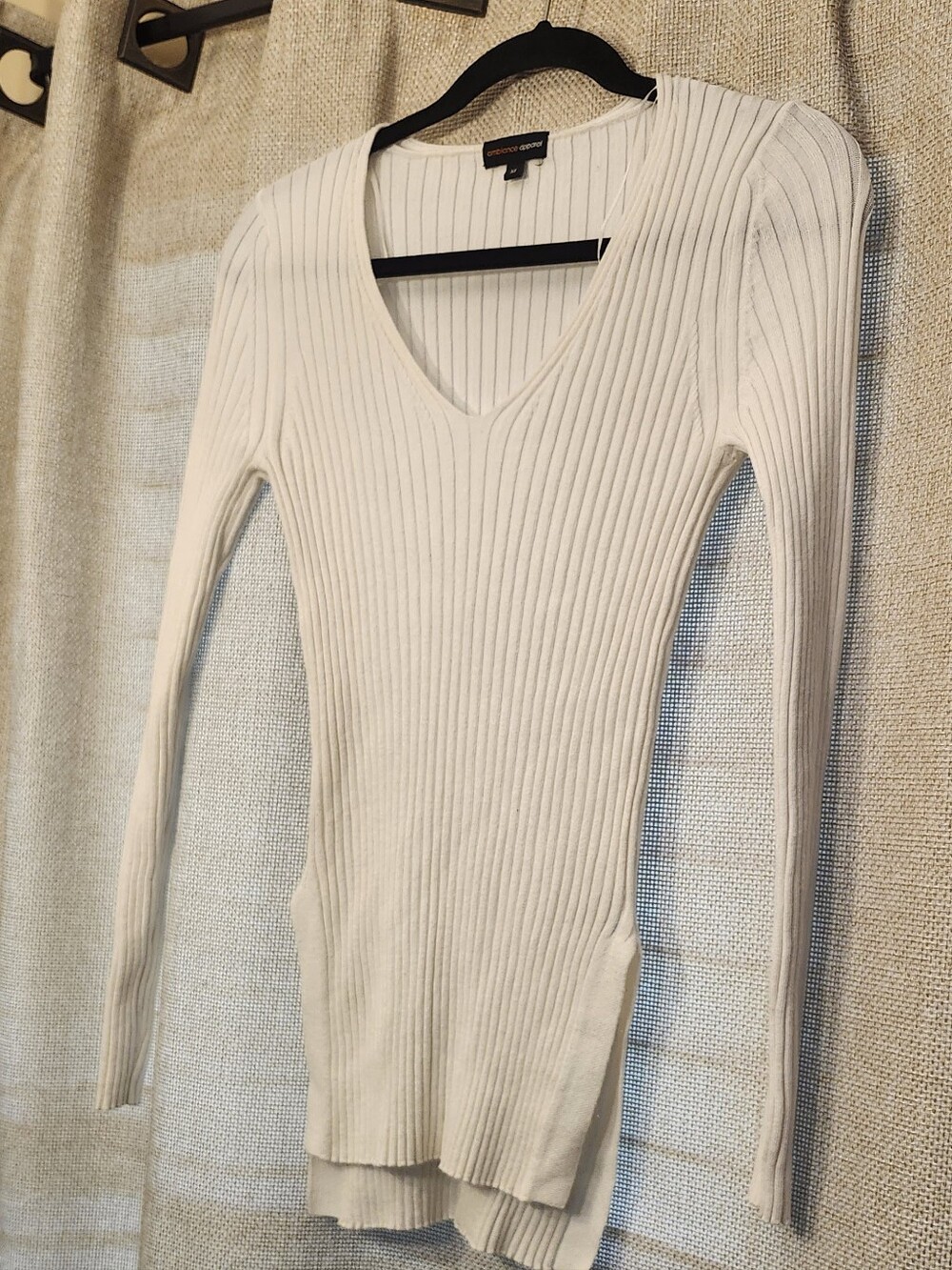 Ambiance Cream Ribbed V-Neck Sweater